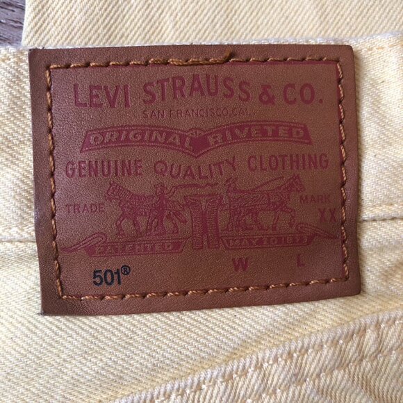 Levi's501 Vintage Jeans Cotton100 Yellow W27L26 Cropped Straight Leg MushroomTag - Picture 12 of 15
